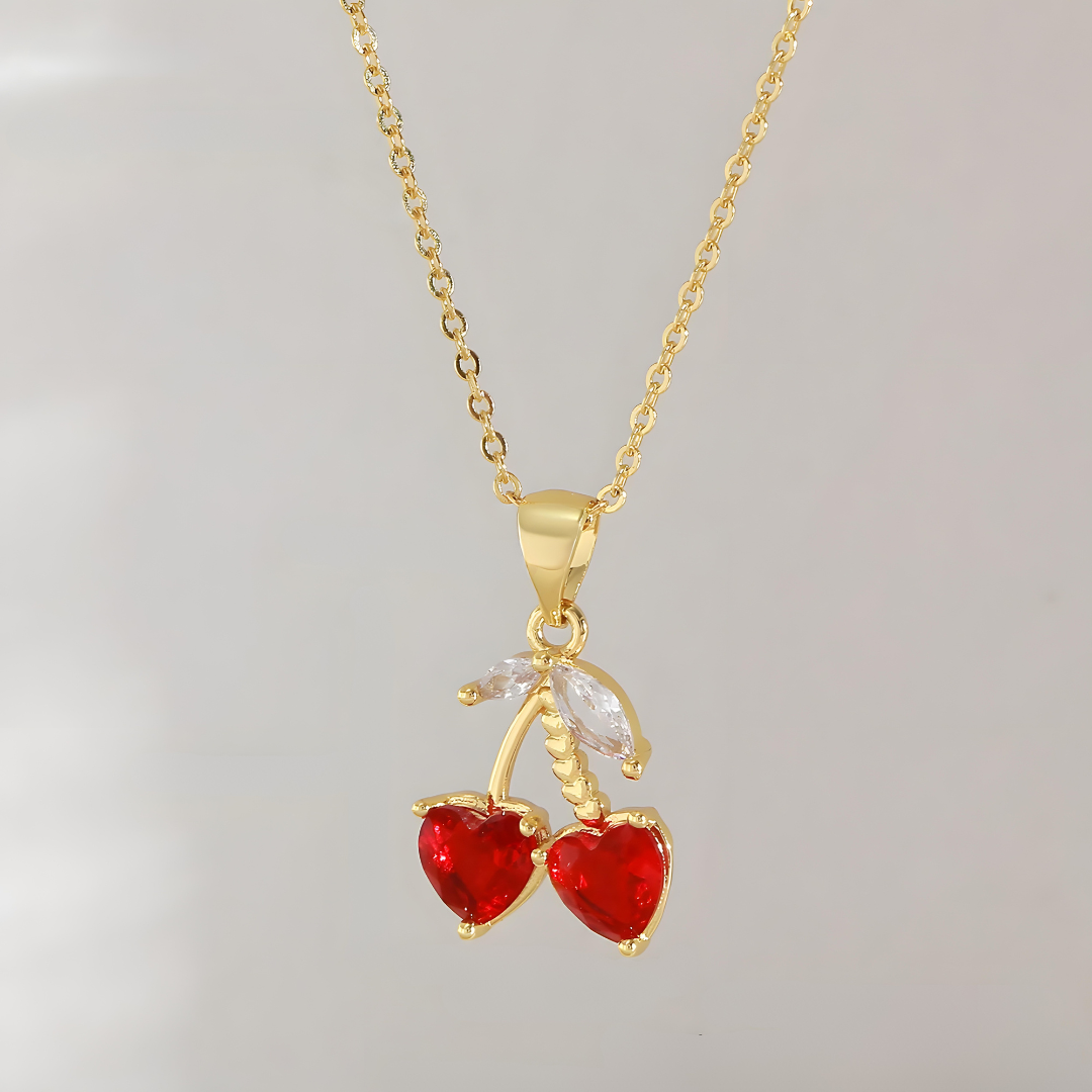 Sweet Cherry Hearts Necklace