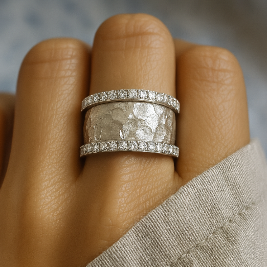 Isabella Hammered Pavé Ring
