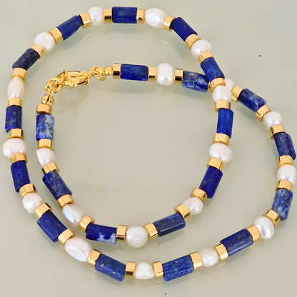 Camila Blue Lapis & White Pearl Necklace