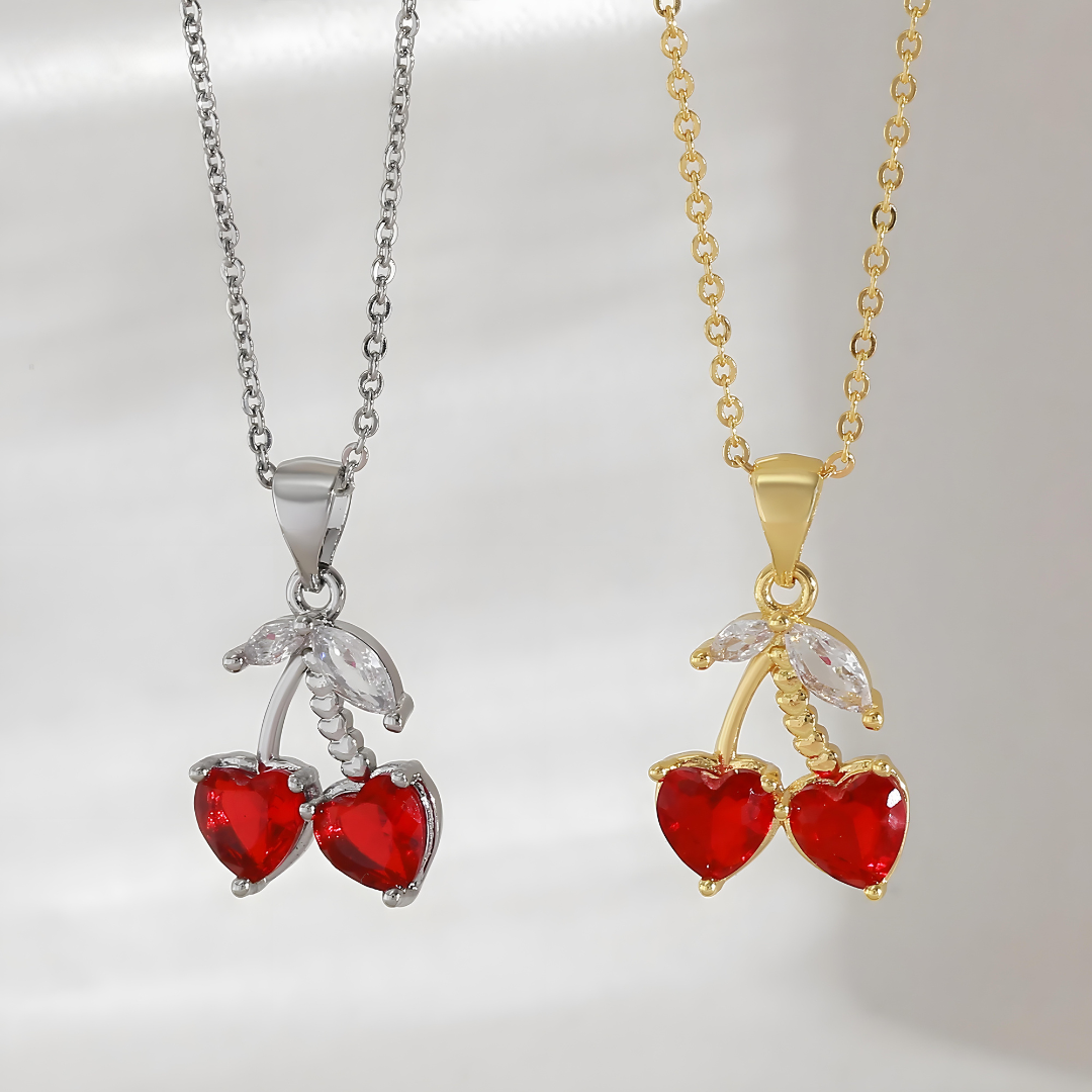 Sweet Cherry Hearts Necklace