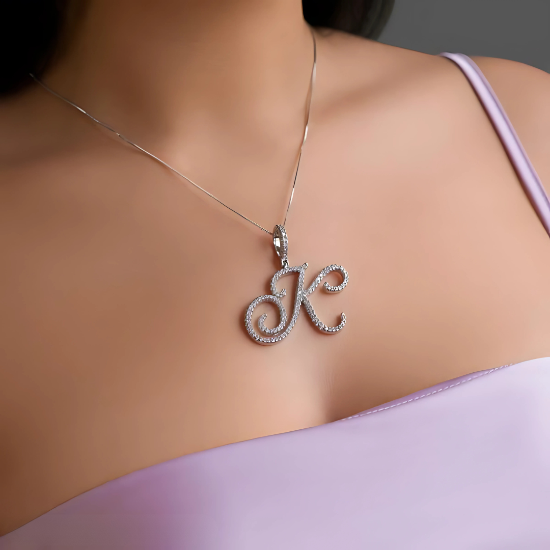 Sparkle Script Monogram Necklace + FREE Flat Curb Chain
