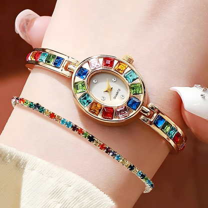 Radiant Rainbow Crystal Watch & Bracelet Set