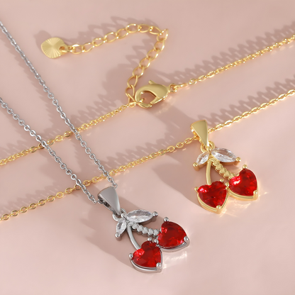 Sweet Cherry Hearts Necklace