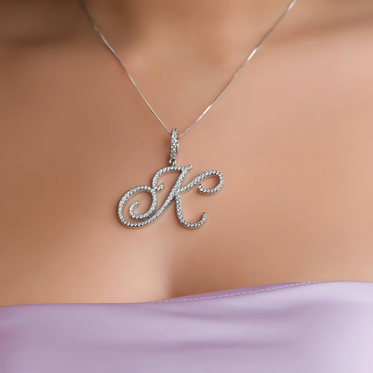 Sparkle Script Monogram Necklace + FREE Flat Curb Chain