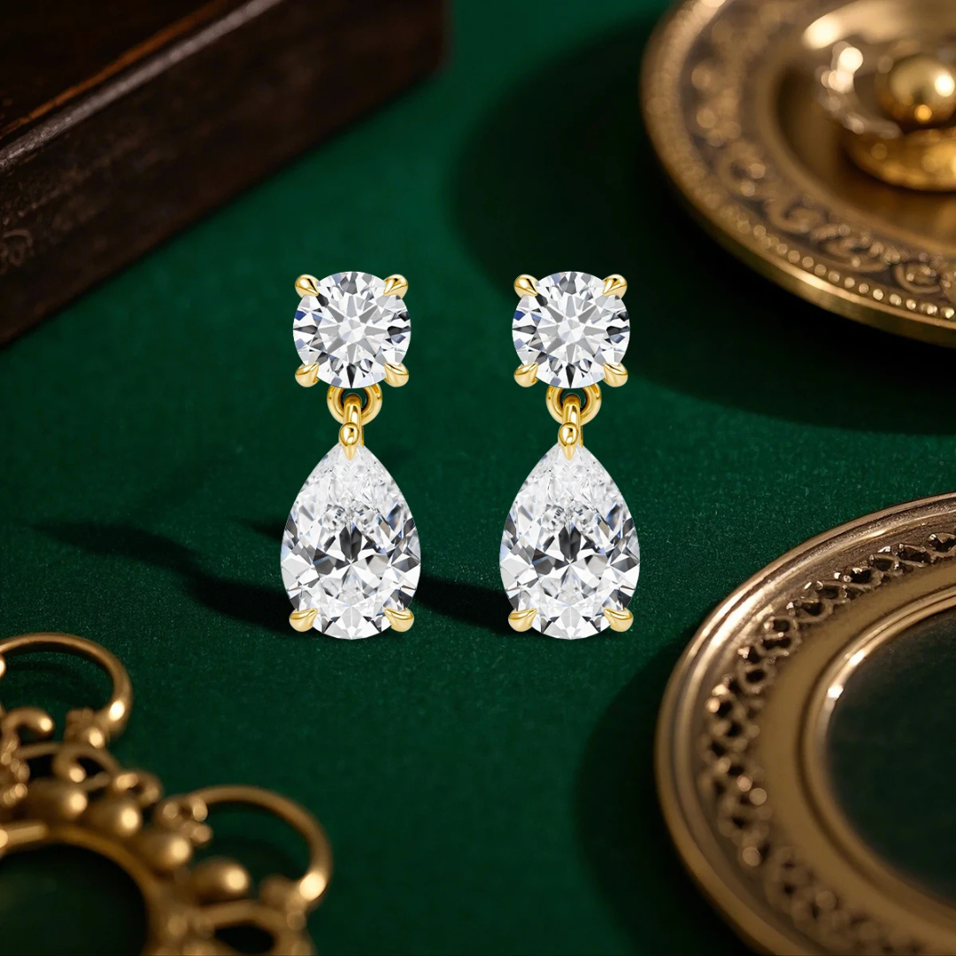Genuine Moissanite Teardrop Earrings | 18K Gold Plated Sterling Silver