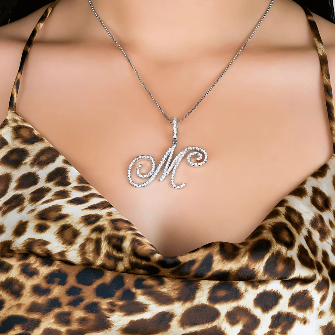 Sparkle Script Monogram Necklace + FREE Flat Curb Chain