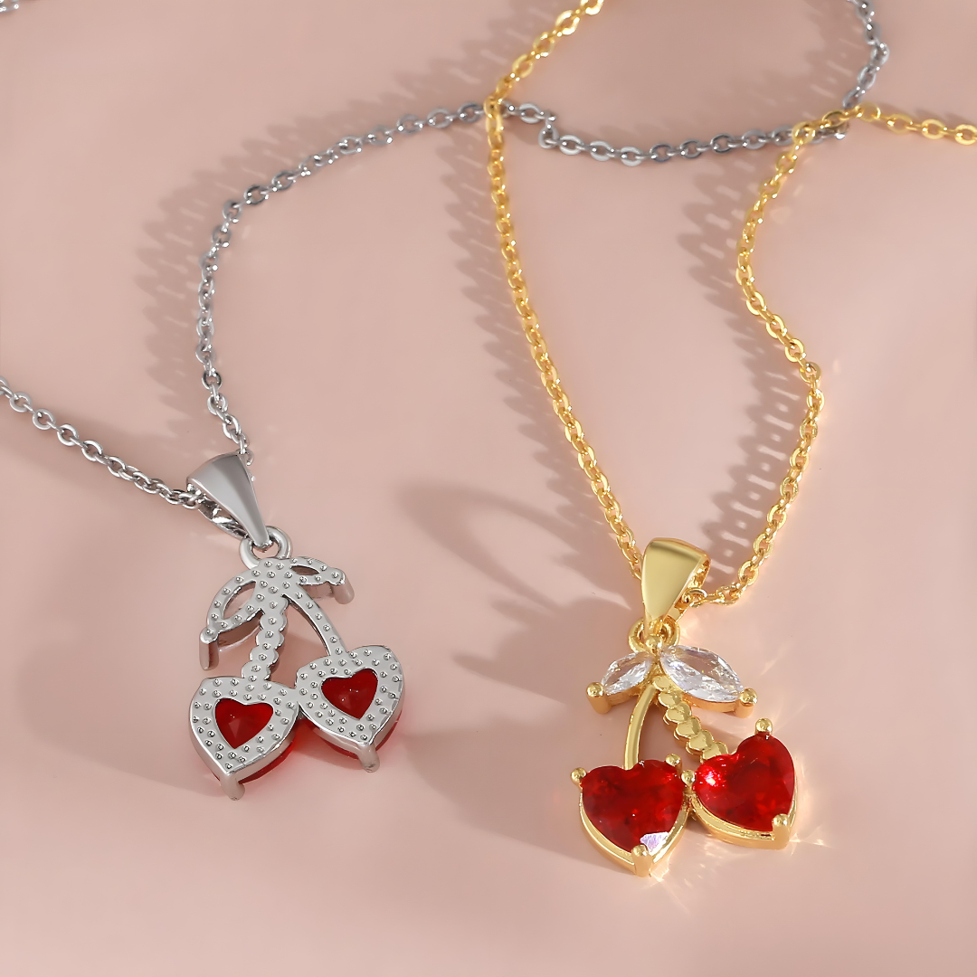 Sweet Cherry Hearts Necklace