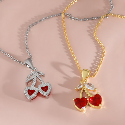 Sweet Cherry Hearts Necklace