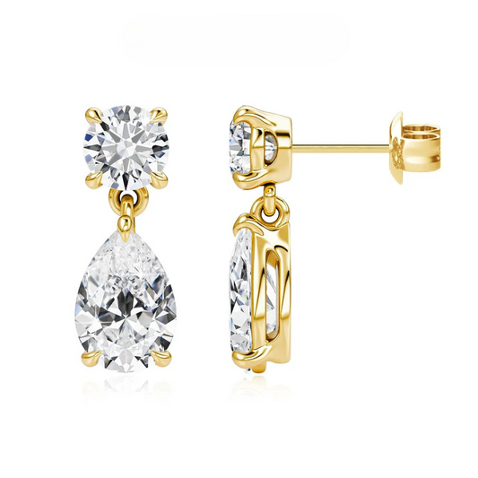 Genuine Moissanite Teardrop Earrings | 18K Gold Plated Sterling Silver