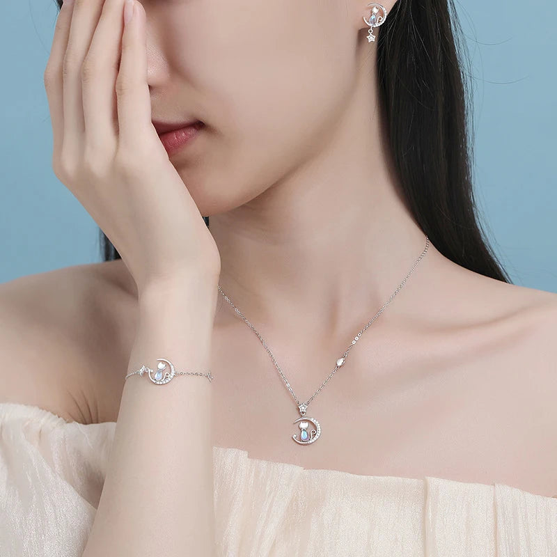 Celestial Cat Sterling Silver Necklace