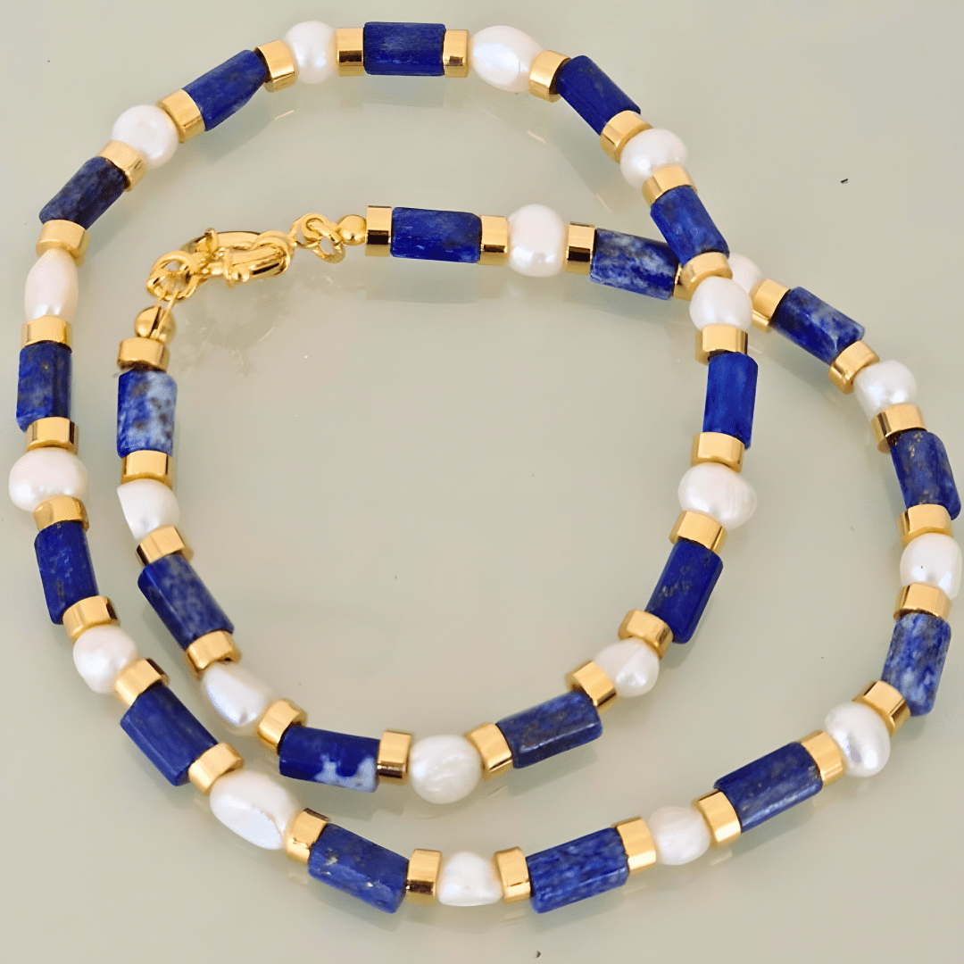 Camila Blue Lapis & White Pearl Necklace - Dolbrook Jewelers