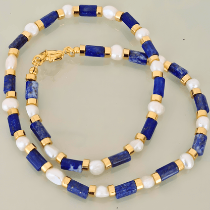 Camila Blue Lapis & White Pearl Necklace - Dolbrook Jewelers