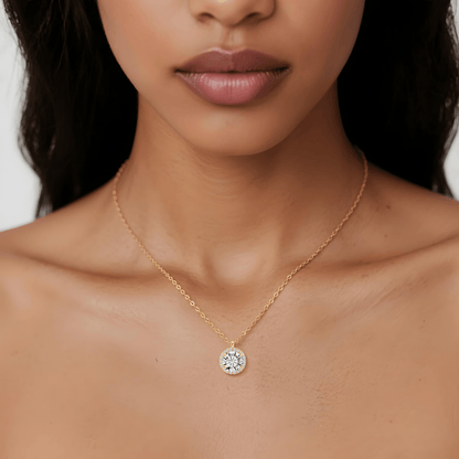 Genuine Moissanite Halo Pendant | 14K Gold Plated Sterling Silver - Dolbrook Jewelers