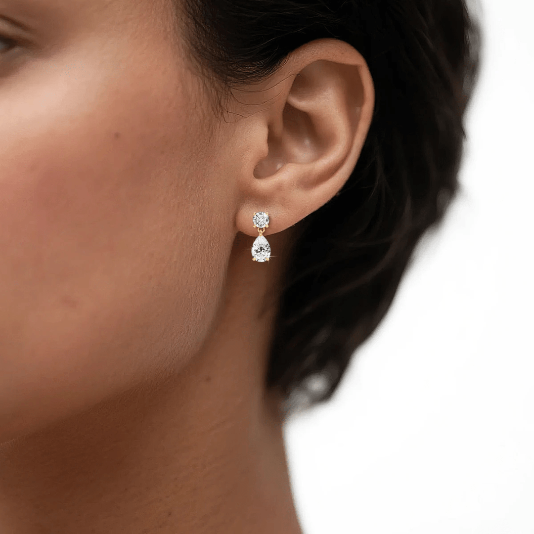 Genuine Moissanite Teardrop Earrings | 18K Gold Plated Sterling Silver - Dolbrook Jewelers