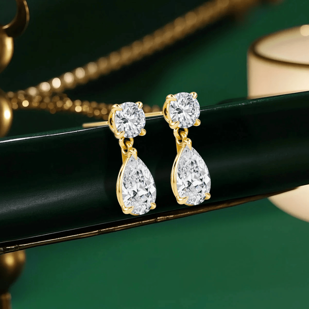 Genuine Moissanite Teardrop Earrings | 18K Gold Plated Sterling Silver - Dolbrook Jewelers