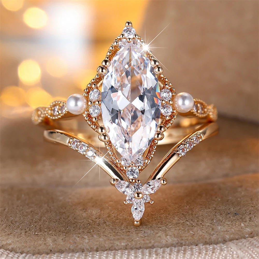 Heirloom Marquise & Pearl Bridal Set - Dolbrook Jewelers