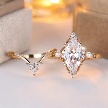 Heirloom Marquise & Pearl Bridal Set - Dolbrook Jewelers