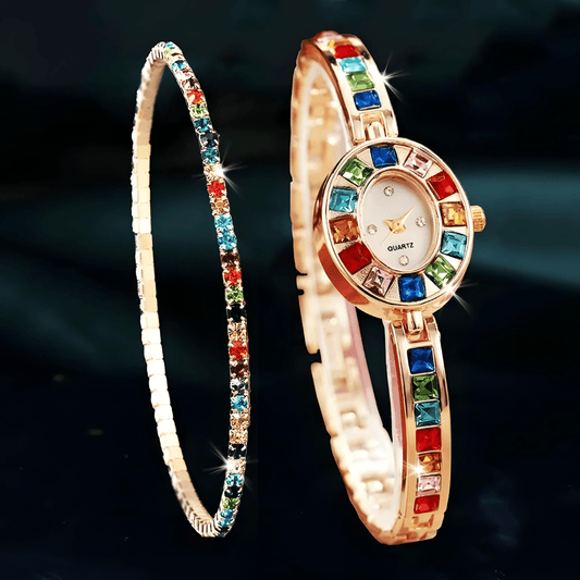 Radiant Rainbow Crystal Watch & Bracelet Set - Dolbrook Jewelers