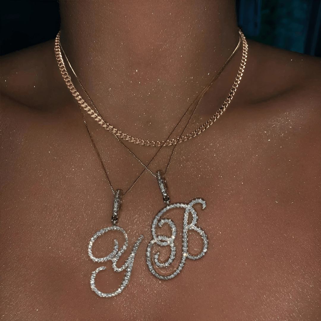 Sparkle Script Monogram Necklace + FREE Flat Curb Chain - Dolbrook Jewelers