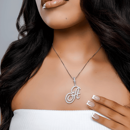 Sparkle Script Monogram Necklace + FREE Flat Curb Chain - Dolbrook Jewelers