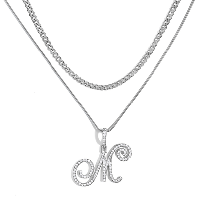 Sparkle Script Monogram Necklace + FREE Flat Curb Chain - Dolbrook Jewelers