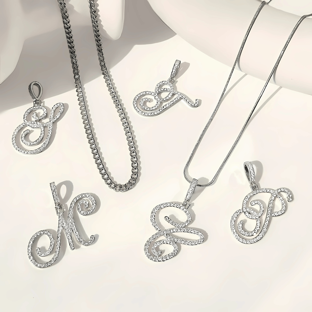 Sparkle Script Monogram Necklace + FREE Flat Curb Chain - Dolbrook Jewelers