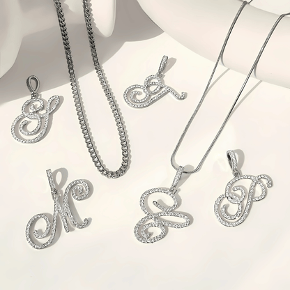 Sparkle Script Monogram Necklace + FREE Flat Curb Chain - Dolbrook Jewelers