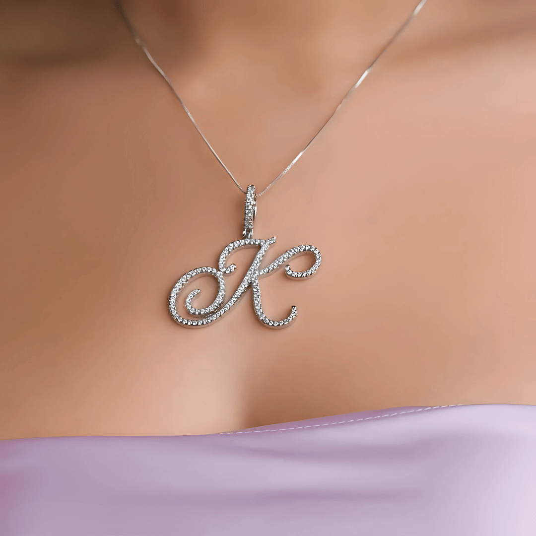 Sparkle Script Monogram Necklace + FREE Flat Curb Chain - Dolbrook Jewelers