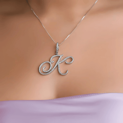 Sparkle Script Monogram Necklace + FREE Flat Curb Chain - Dolbrook Jewelers
