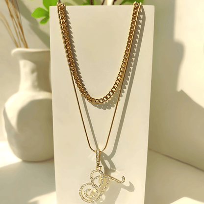 Sparkle Script Monogram Necklace + FREE Flat Curb Chain - Dolbrook Jewelers