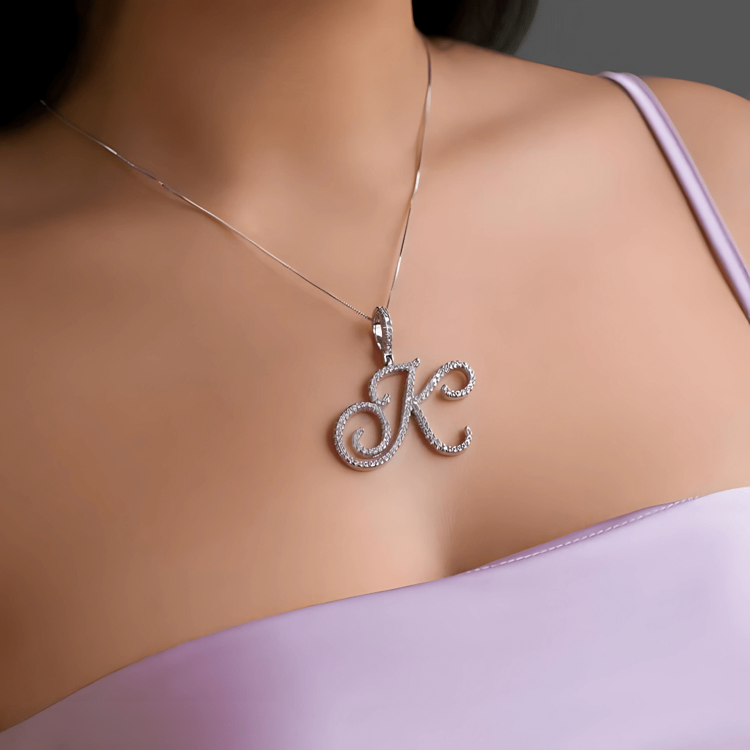 Sparkle Script Monogram Necklace + FREE Flat Curb Chain - Dolbrook Jewelers