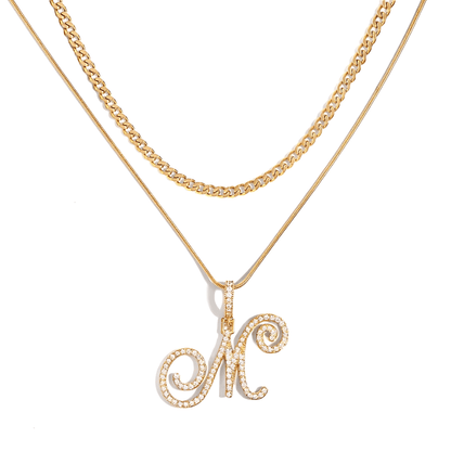 Sparkle Script Monogram Necklace + FREE Flat Curb Chain - Dolbrook Jewelers